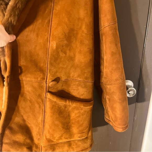 Vintage Maxima Faux Suede Leather Jacket Faux Fur Lining Pockets Heavy Brown XS - Picture 8 of 11